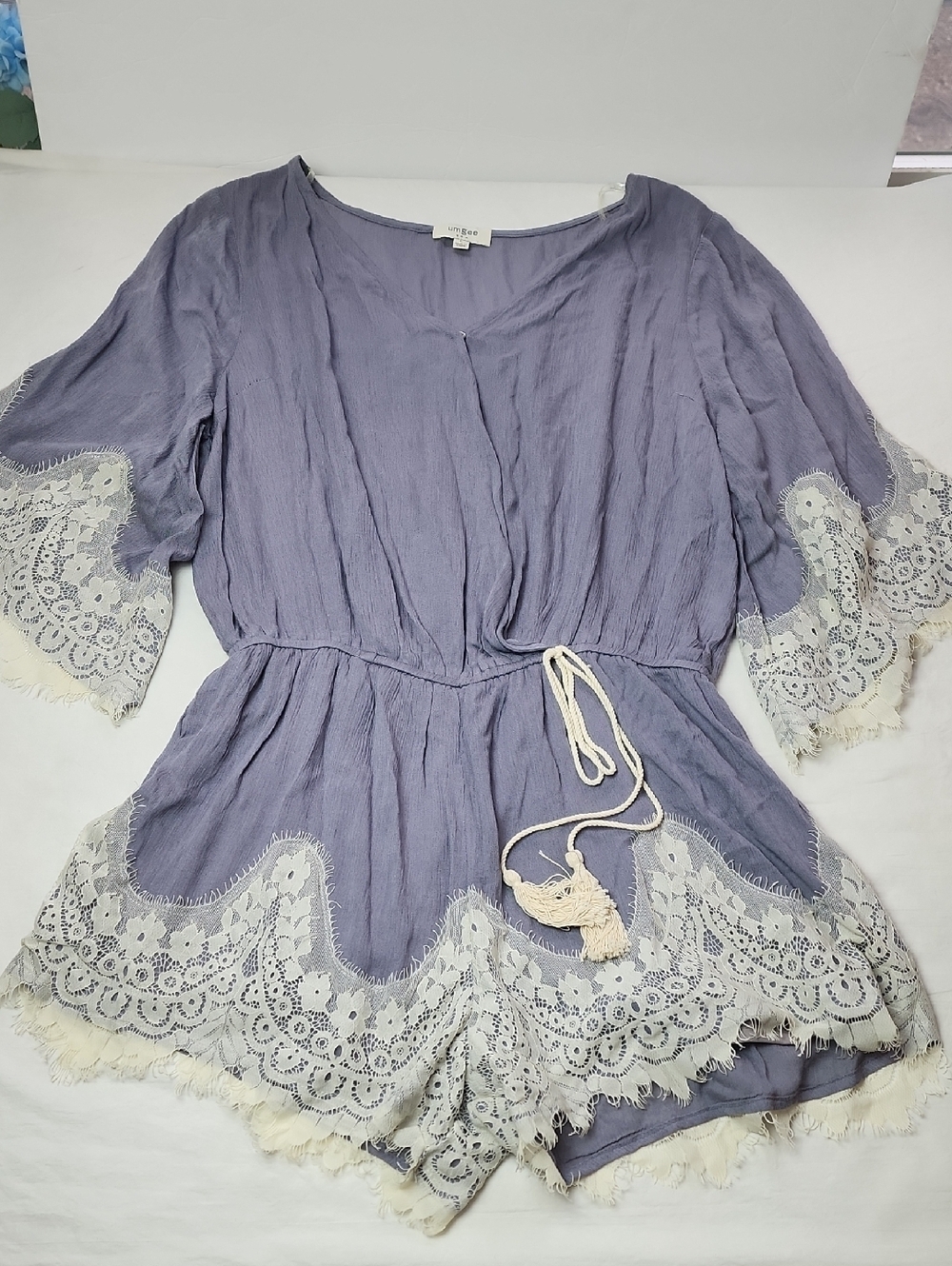 Umgee Purple Lace Romper L Boho Chic Dressy One Piece